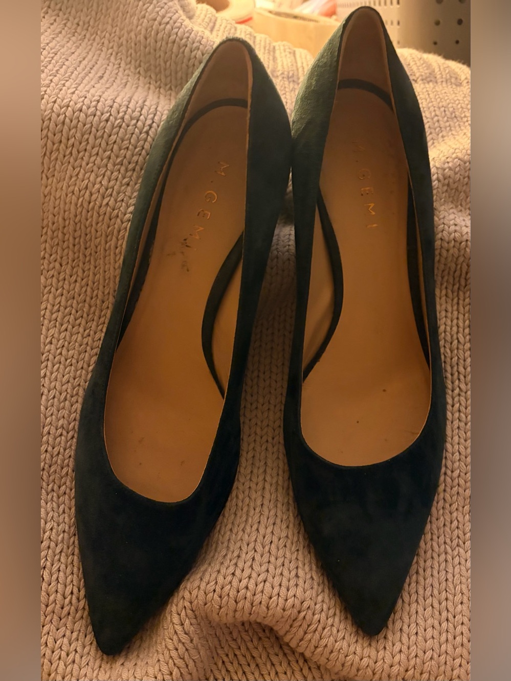 * M. Gemi Green Suede Pointed Block Heel Pumps SZ EU 42 = US 11 *